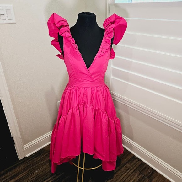 Hot Pink Ruffle Barbiecore High-low Dress - Picture 1 of 3